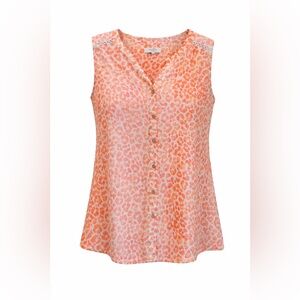 Coral Bay linen blend Leopard Sleeveless button-up top sz PM resort summer